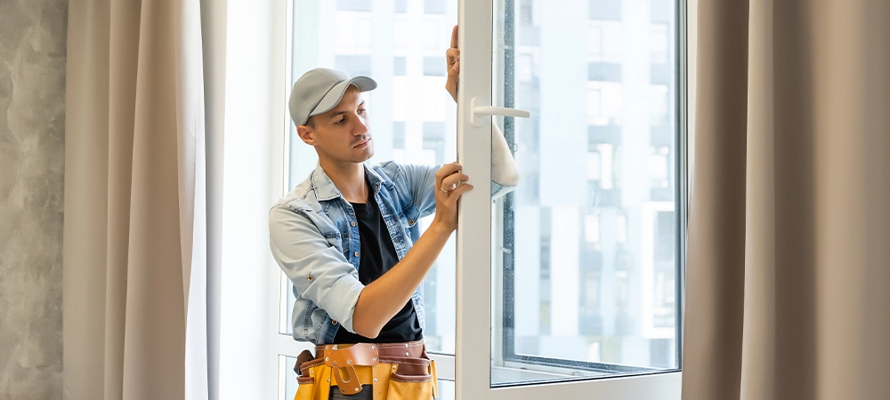 worker installing energy efficient window in home