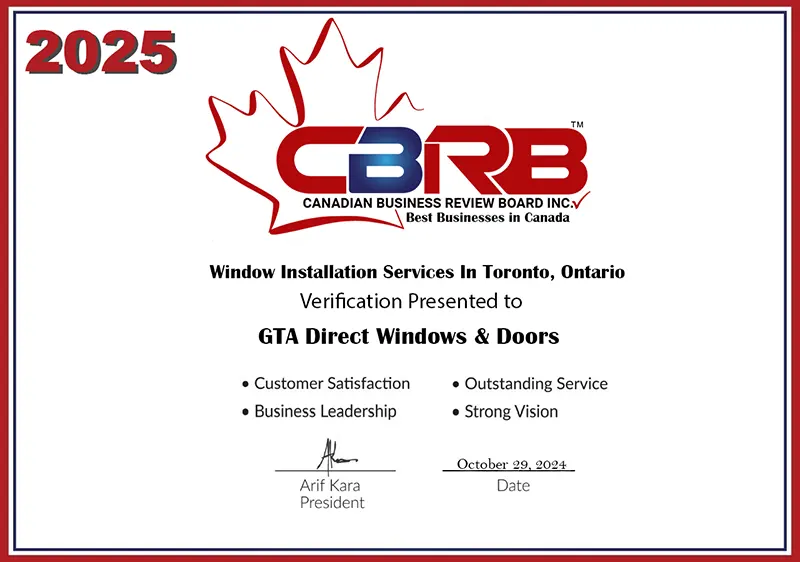 2025 CBRB Inc. GTA Direct Windows & Doors Certificate